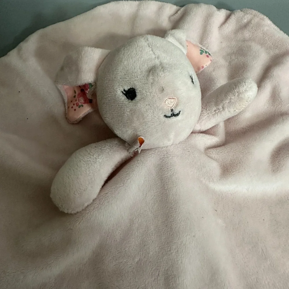 Modern‎ Baby Pink Bunny Security Blanket Floral Lovey Teether Ring MBS22-2899